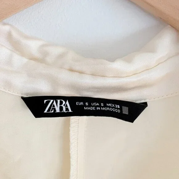 Zara Satin Effect Gold Button Down Shirt Dress Ecru White Size Small - Picture 7 of 8